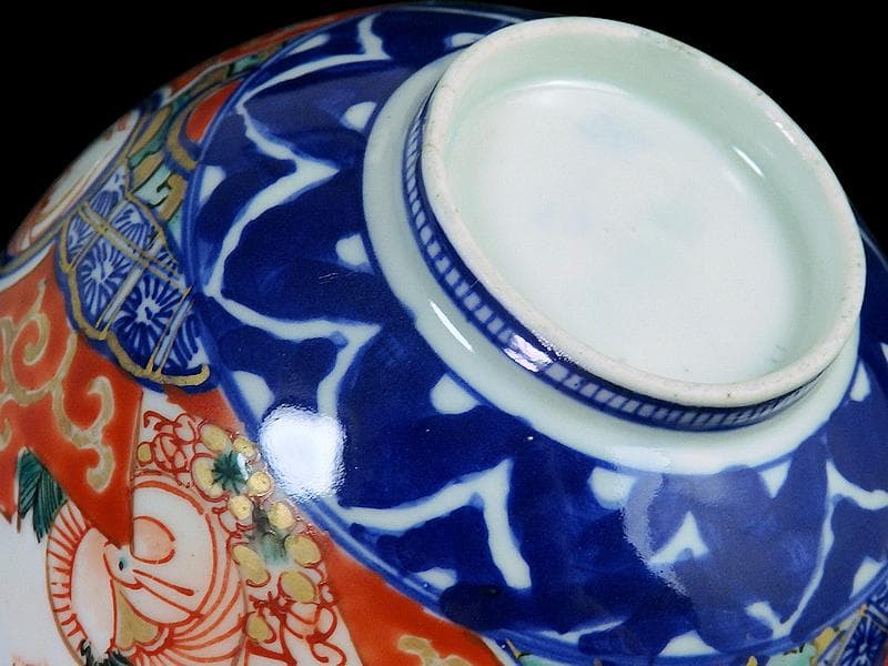 古伊万里　金襴手　若松に梅　舞鶴の図　大振蓋茶碗　２客　E170AS-fbtg