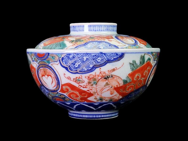 古伊万里　金襴手　若松に梅　舞鶴の図　大振蓋茶碗　２客　E170AS-fbtg