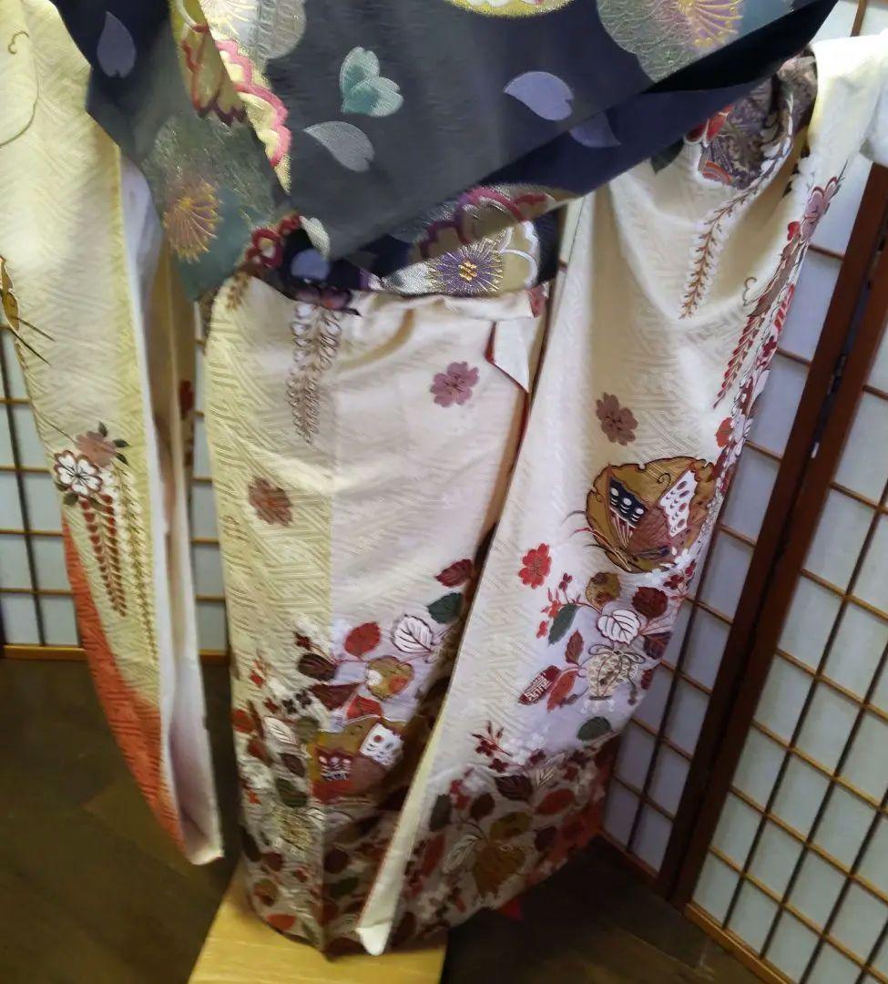 456 アイボリー　古典柄　正絹振袖7点フルセット　成人式卒業式謝恩会結婚式