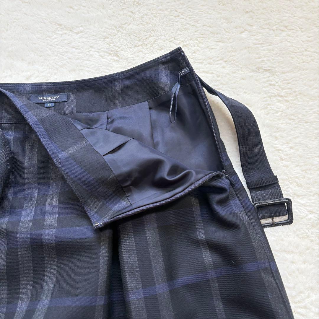 バーバリーロンドン 大きいサイズ 46 ノバチェック ベルト スカート ウール