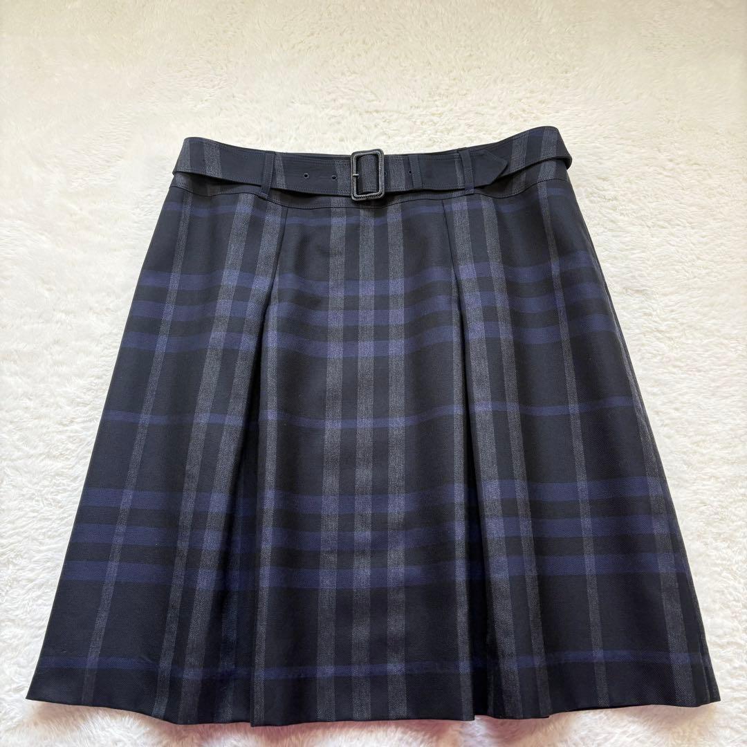 バーバリーロンドン 大きいサイズ 46 ノバチェック ベルト スカート ウール