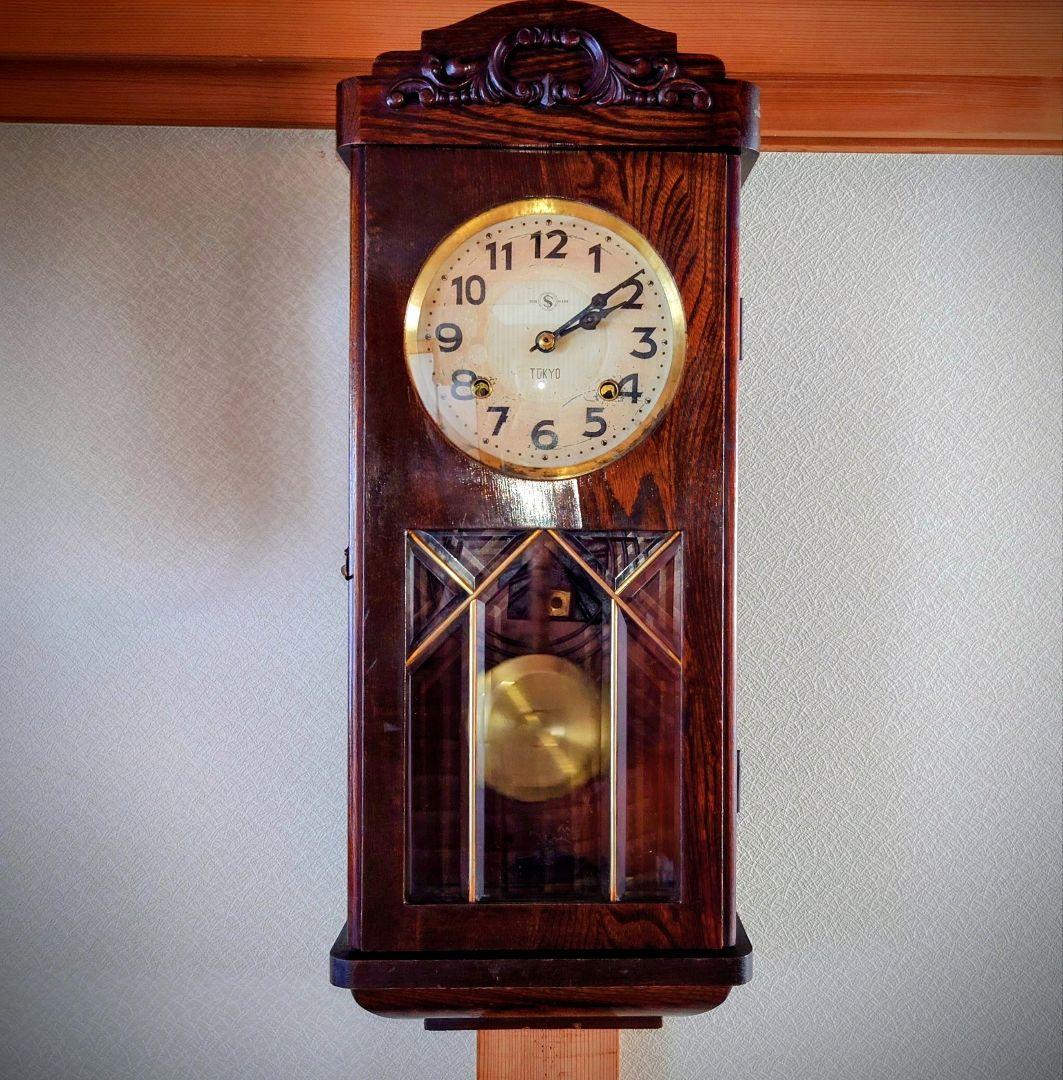 〈完動美品〉舘本時計　7面カットガラス宮型ゼンマイ振り子時計　ボンボン時計古時計