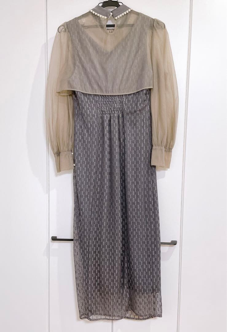 Leja 長袖パールネックボレロ格子レースワンピースドレス