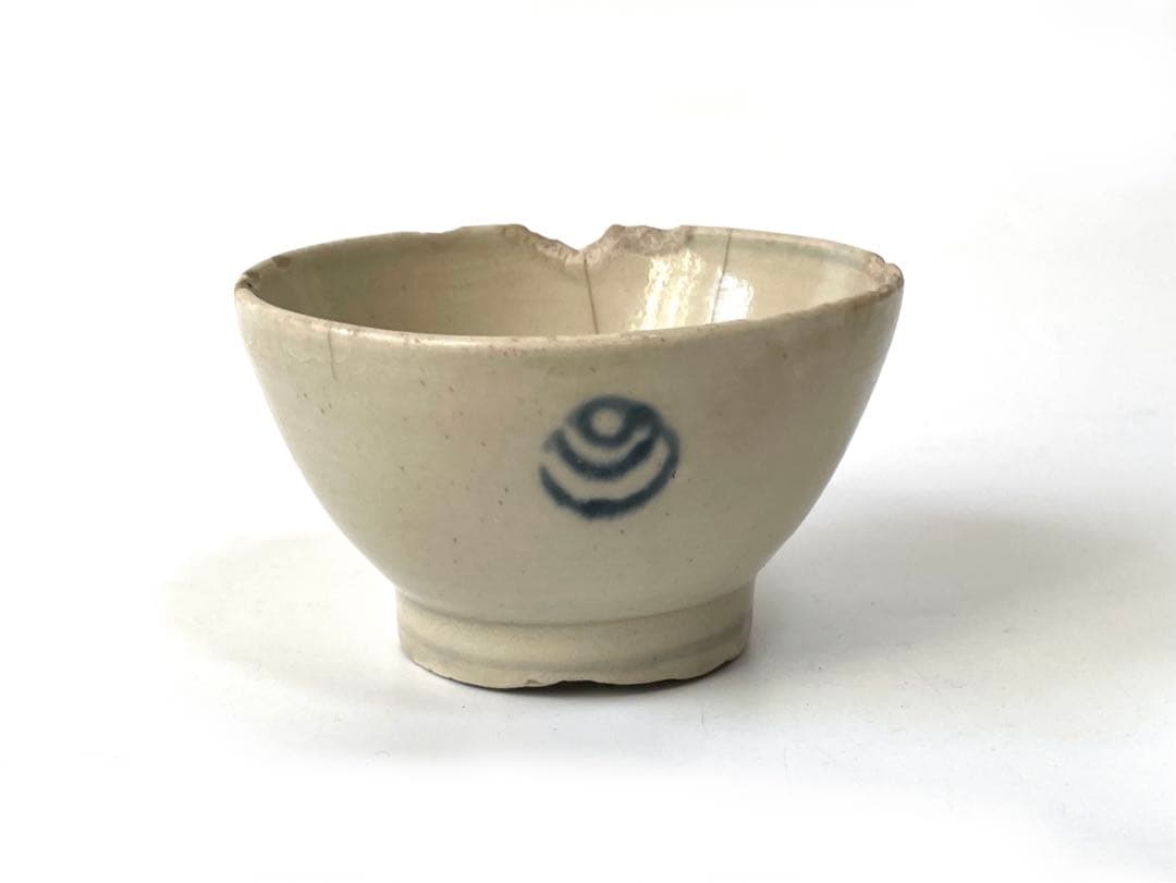 骨董　アンティーク　陶胎染付　瀬戸染付　呉須　宝珠文様　小碗　金継ぎ用　太白手