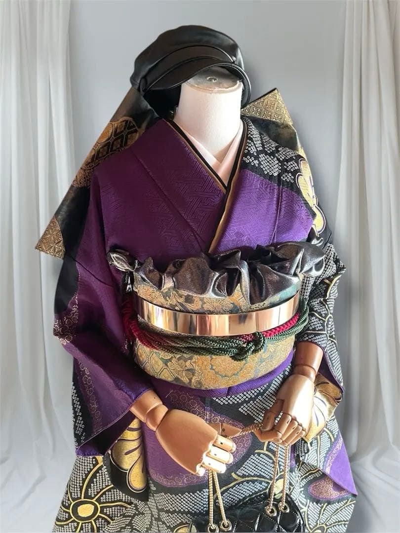 SURF様 手絞り 金駒刺繍 高貴紫 ファーショール付き 振袖 安心セット