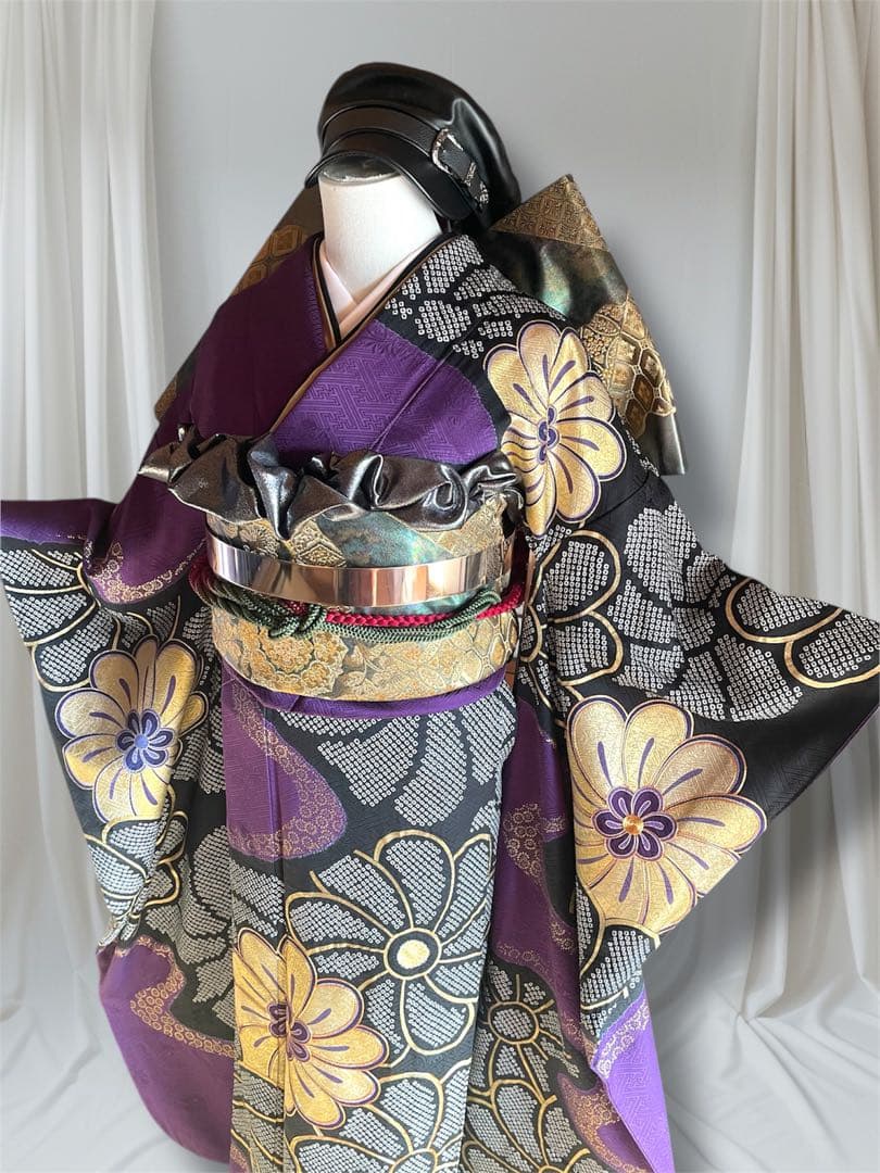 SURF様 手絞り 金駒刺繍 高貴紫 ファーショール付き 振袖 安心セット