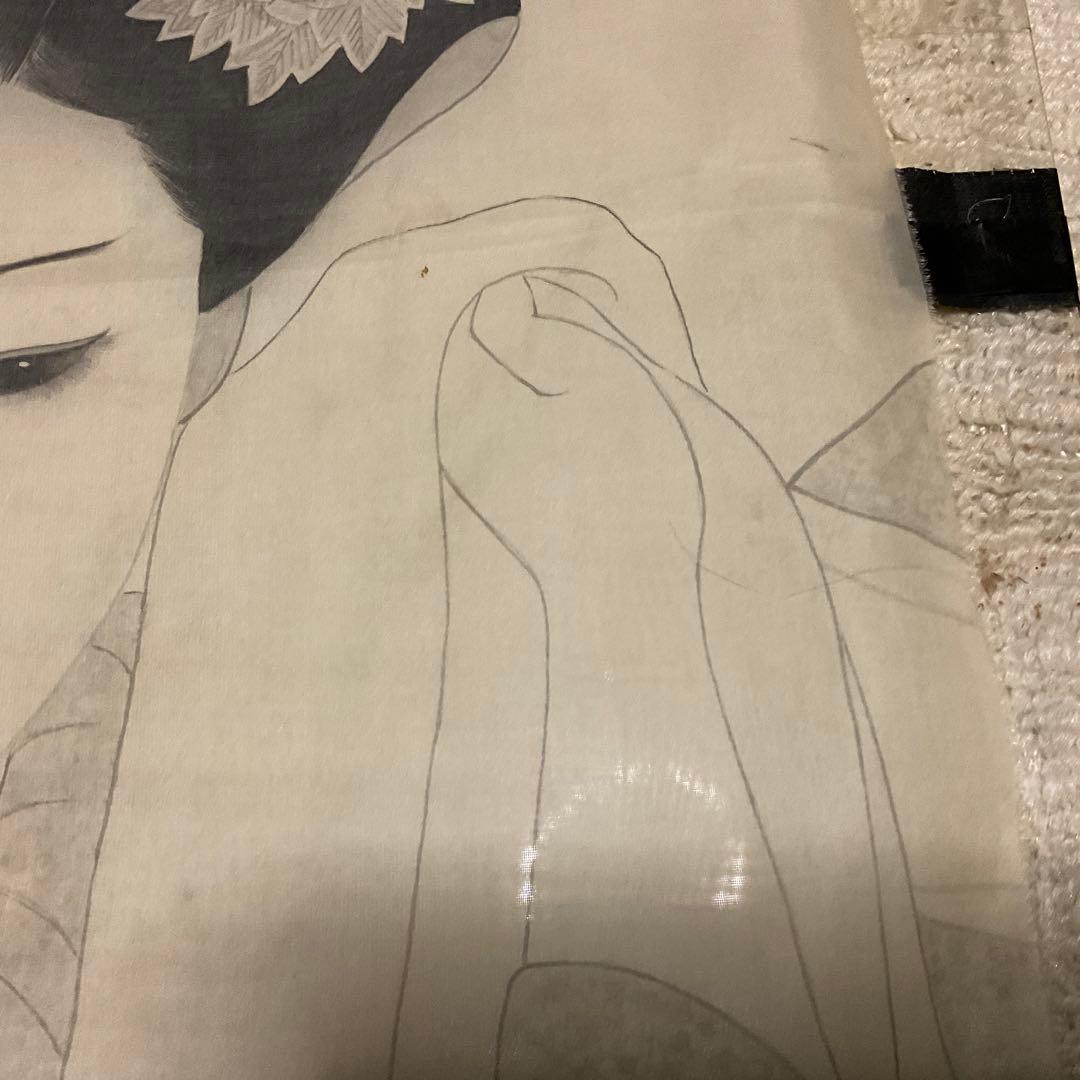 布絵　日本髪女性　【テープ痕、破れあり、折れあり】