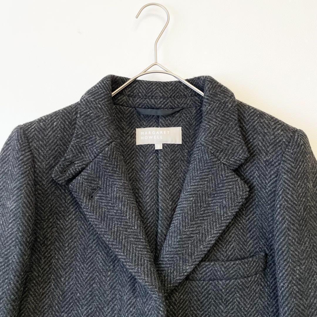 4806【美品】マーガレットハウエル　ヘリンボーン　チェスターコート グレー