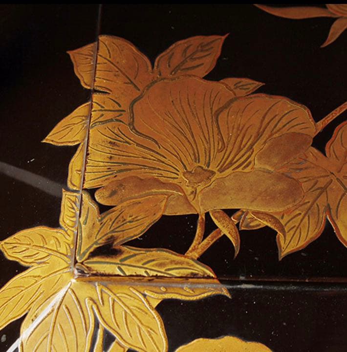 江戸後期〜明治期　高級茶道具　木箱付アンティーク木黒漆塗 草花蒔絵 提梁蓋付