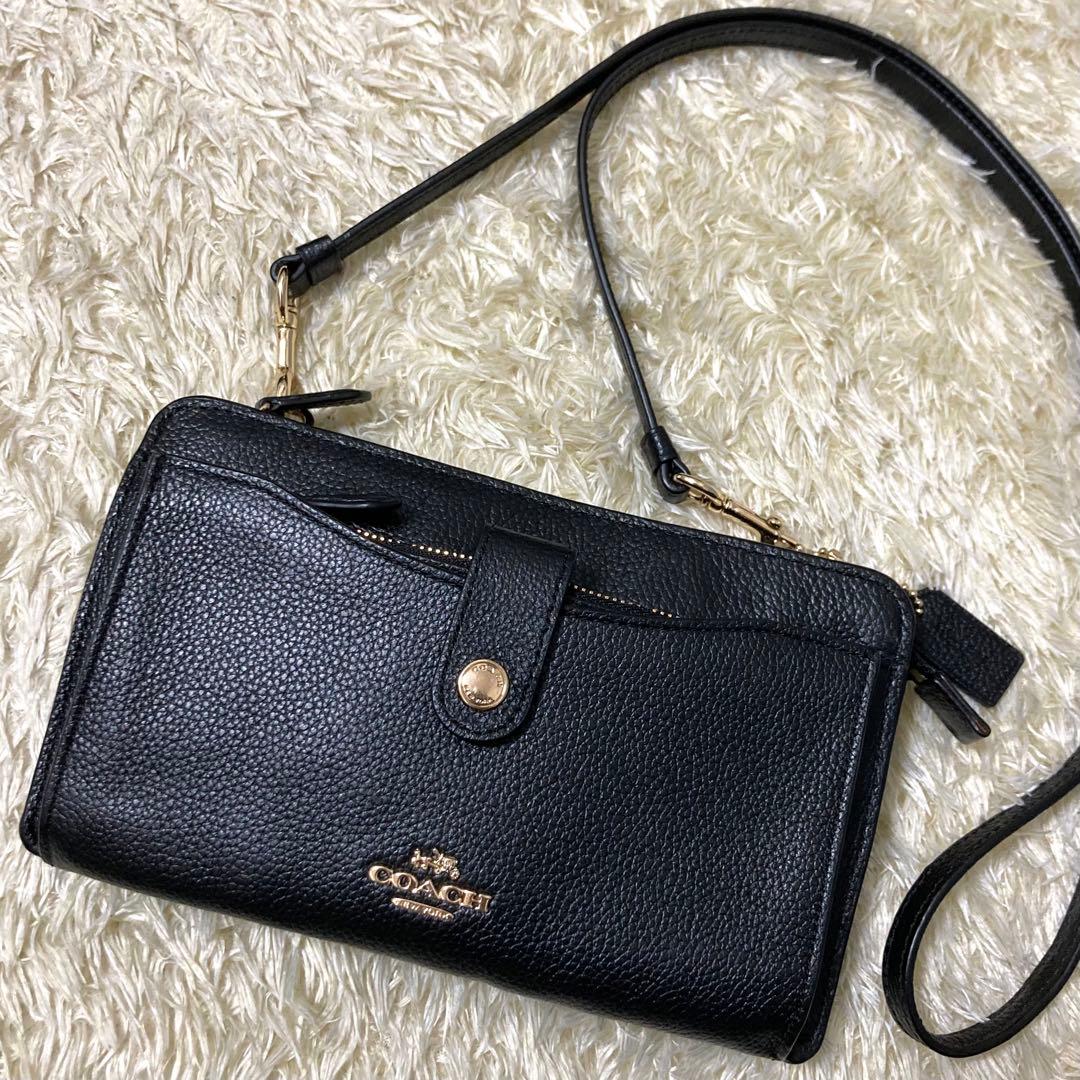 【美品】コーチ ショルダーウォレットバッグ ノア レザー ブラック 財布