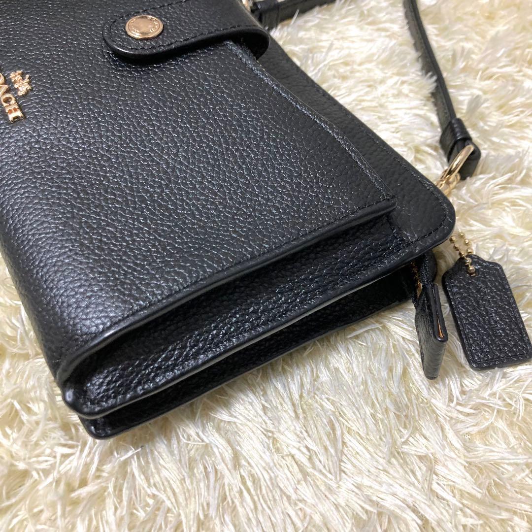 【美品】コーチ ショルダーウォレットバッグ ノア レザー ブラック 財布