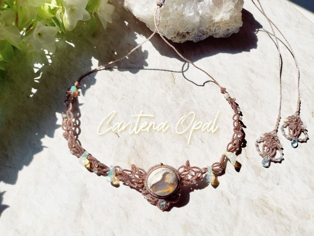 カンテラオパールチョーカーマクラメネックレス✧synchronicity ✡。