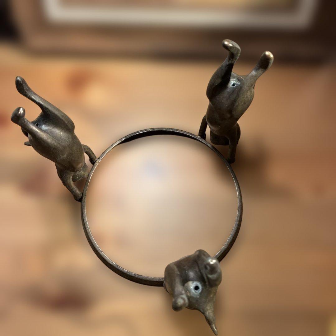 銅製 五徳 三猫 猫 火鉢 囲炉裏 茶道具 鍋置き 蓋置 金属工芸 三匹猫