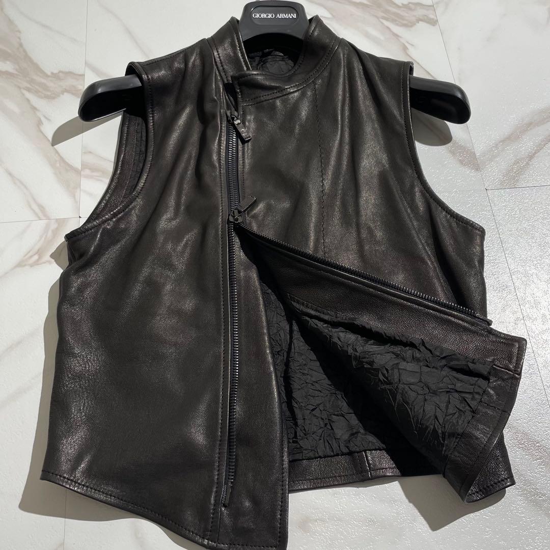 極美品✨ ジョルジオアルマーニ レザージャケット 最高級黒タグ ブラック