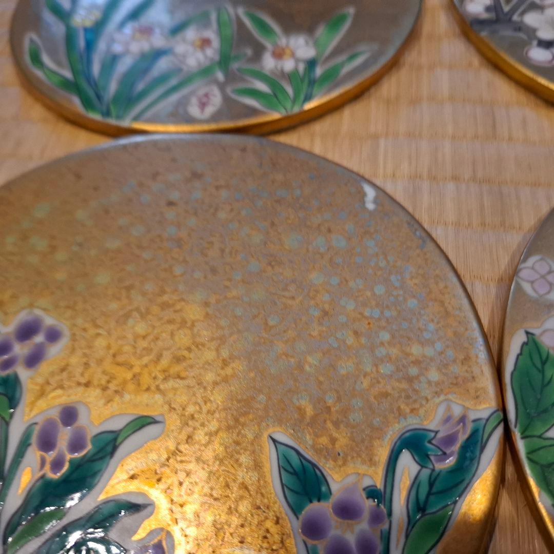 四季の花 作家物 手描 皿 コースター