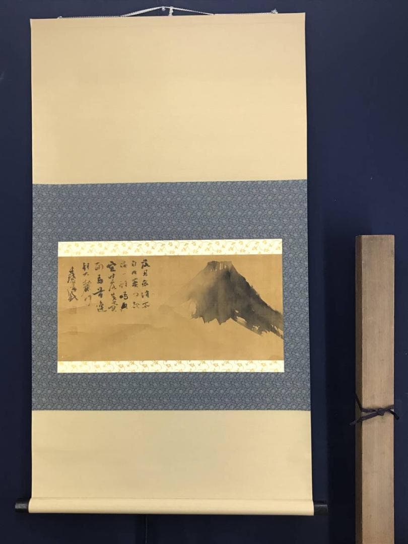 【真作】頼聿庵/富士山画賛/山水図/富士山図/横物/掛軸☆宝船☆AD-558