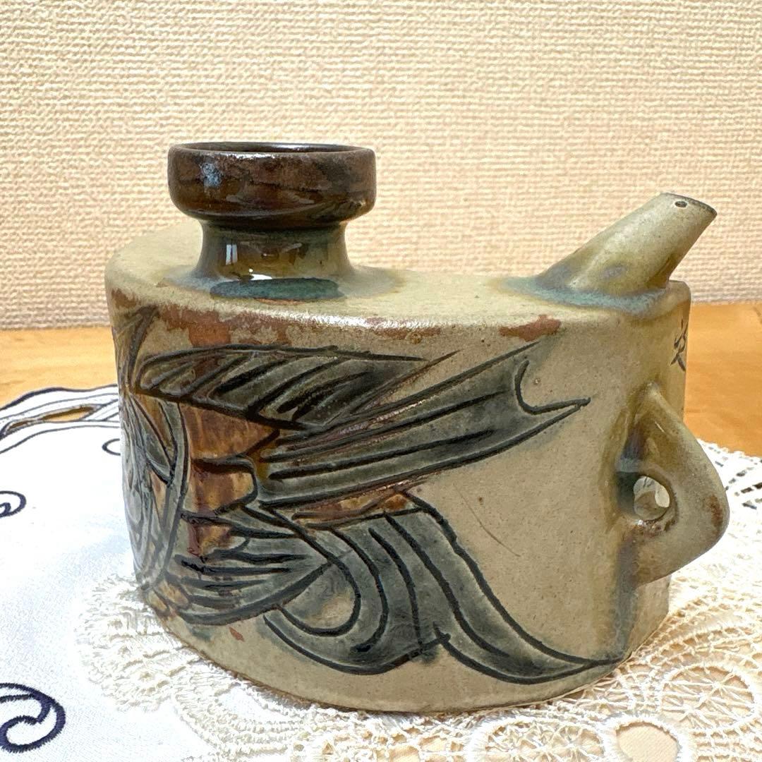 【元箱付き・1989年頃購入】壺屋焼　人間国宝　金城次郎作　魚文抱瓶