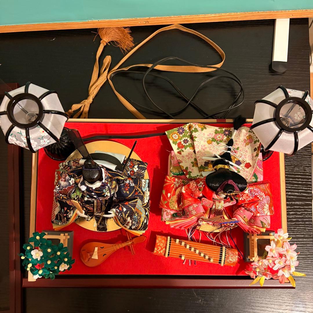 福仙 雛人形セット ケース入り ライト 桜の装飾付き