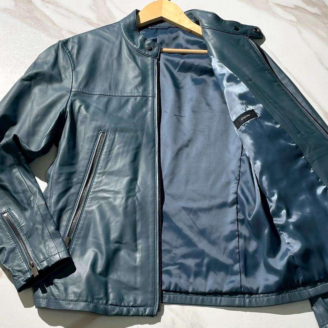 未使用タグ付✨JOSEPH 八の字ジップ 羊革 シングルライダースジャケット 紺