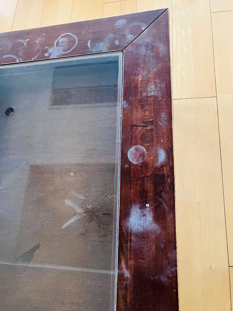 木製引き出し付き座卓 ガラス天板 約90cm x 60cm