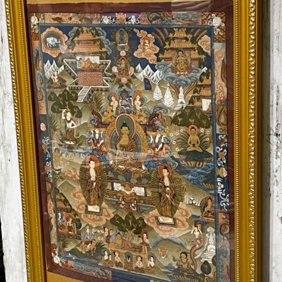 ネパール　カトマンズ　手描き仏画　曼荼羅　釈迦の生涯