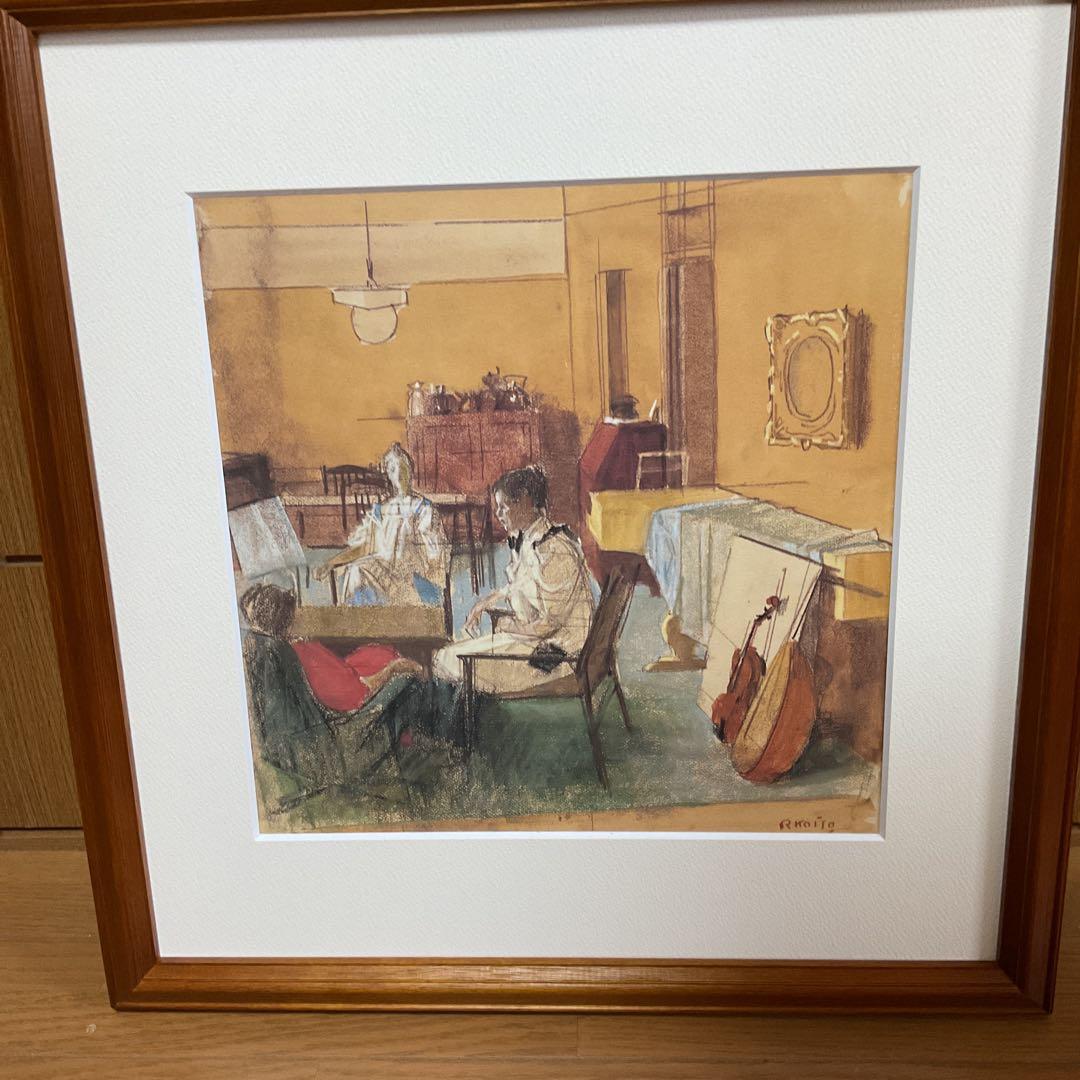 小磯良平 パステル画複製画 タイトル【室内】1976年作