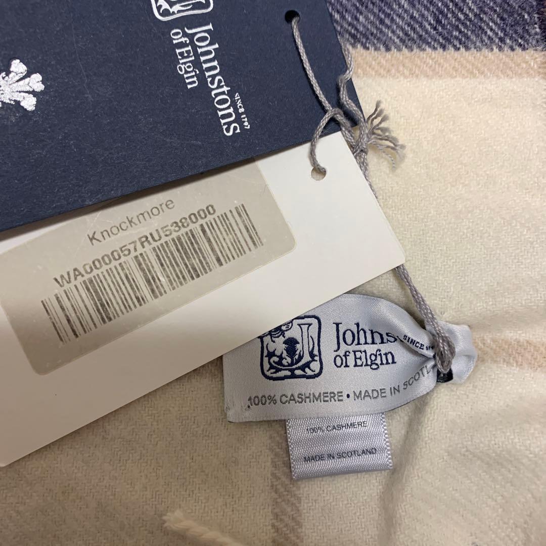 タグ付き❗️中判Johnstons of Elgin チェック柄 カシミヤマフラー