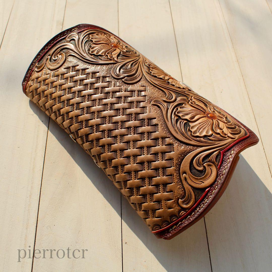 手彫り革小物　カービング眼鏡ケース