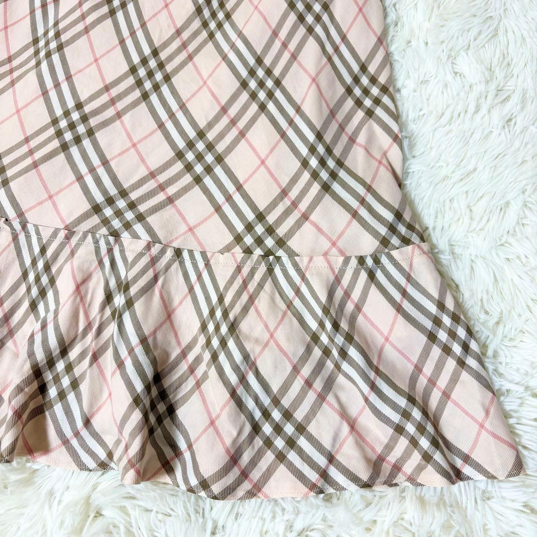 バーバリーブルーレーベル リボン ノバチェック フレア巻きスカート ピンク