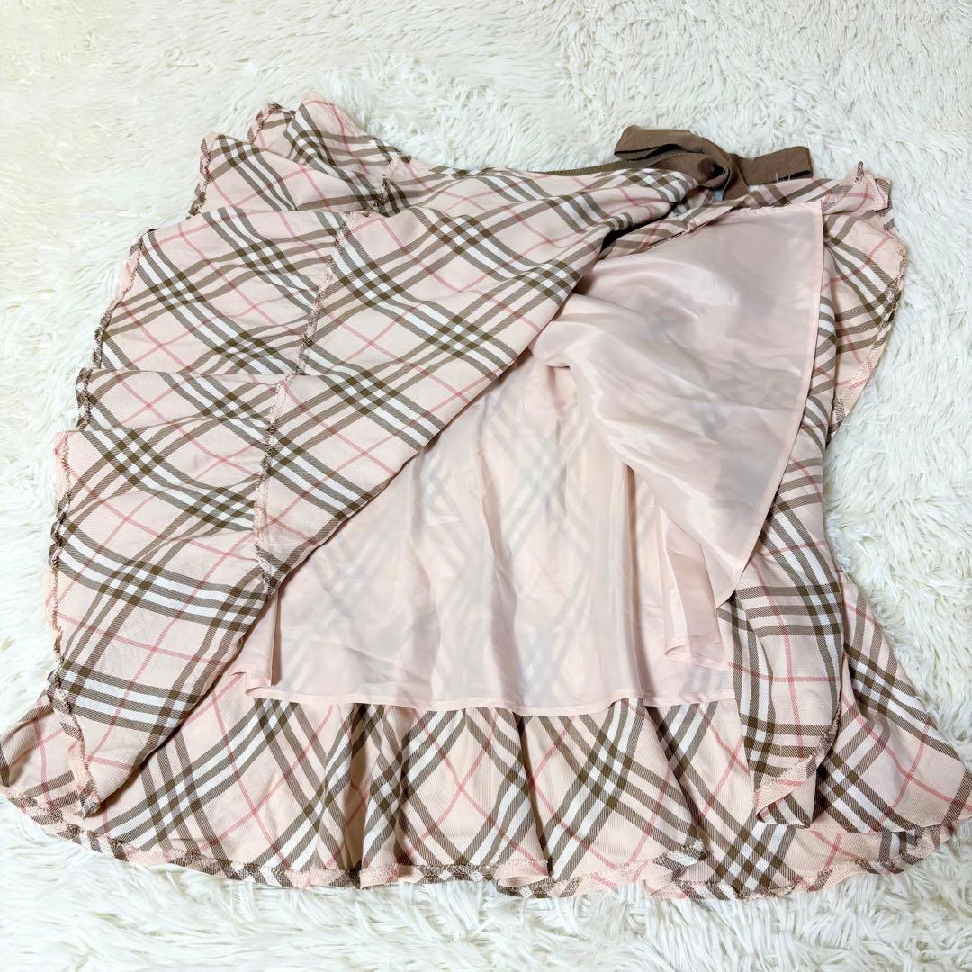 バーバリーブルーレーベル リボン ノバチェック フレア巻きスカート ピンク