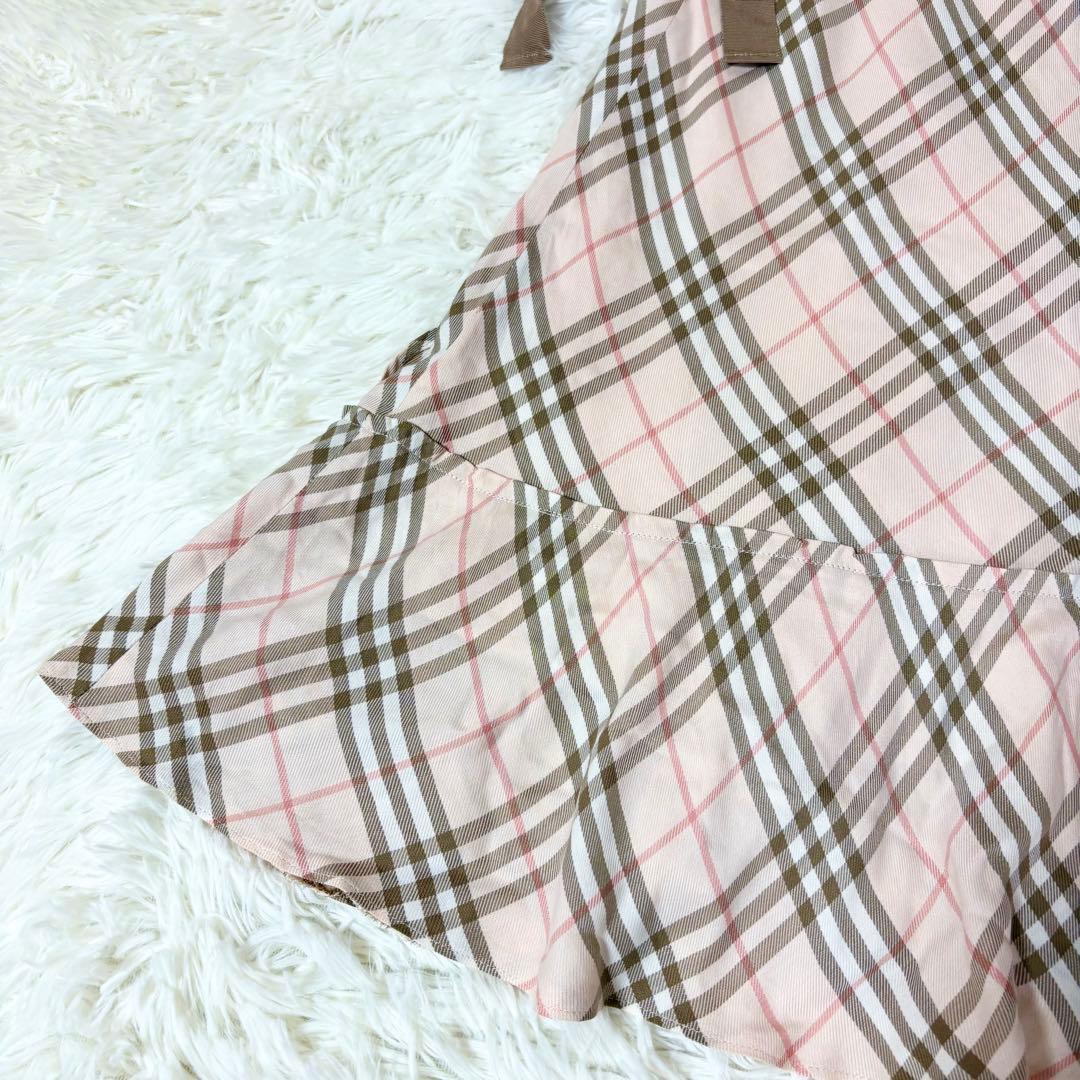 バーバリーブルーレーベル リボン ノバチェック フレア巻きスカート ピンク