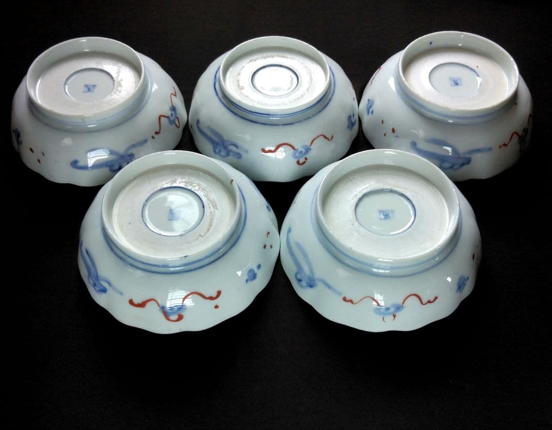 明治～大正 古伊万里 絢爛豪華 金襴手 二重角冨紋 膾皿 5客揃 角富 なます皿