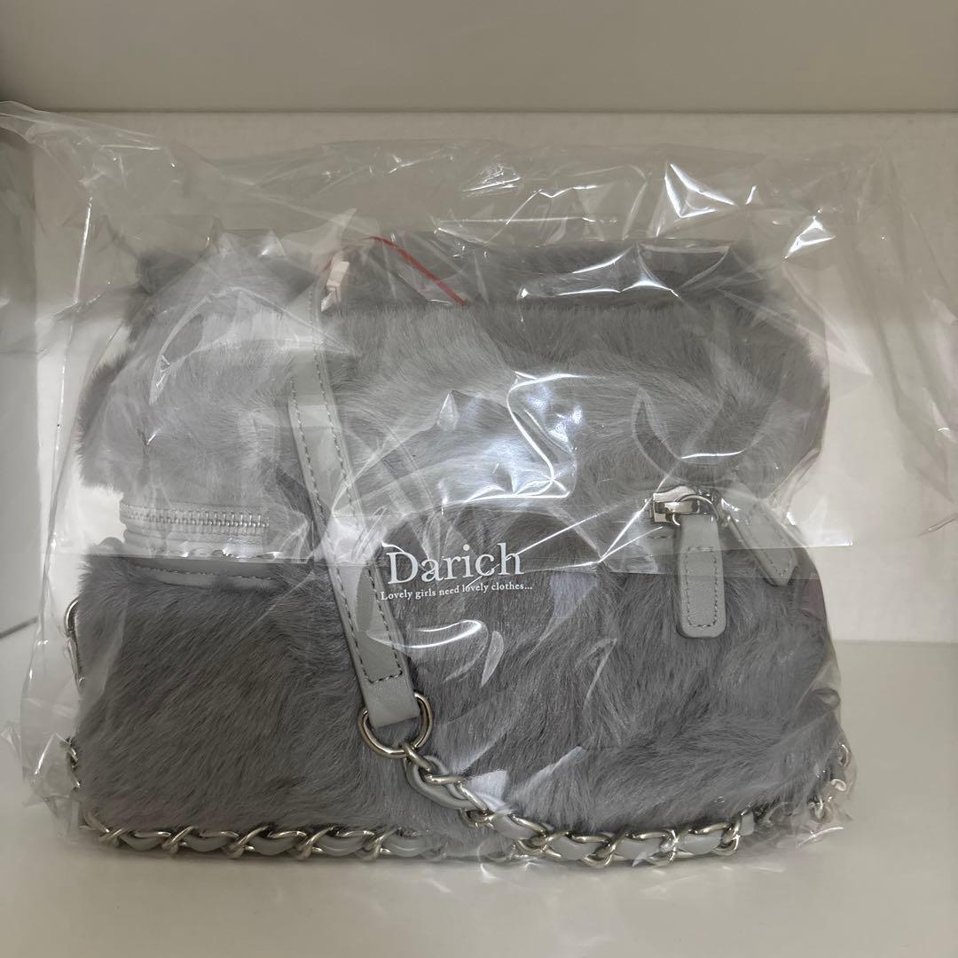 Darich ダーリッチ フェイクファーショルダーミニバッグ　バニティ　グレー