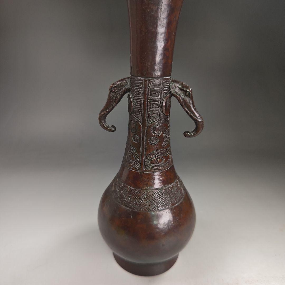 イ968 花入『唐銅風炉師　三代　一ノ瀬宗也』『胡銅写　象耳　花入　共箱』花器