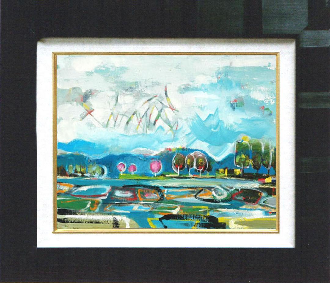 油絵 菅家令子 絵 絵画 インテリア 額付(黒) uF6-063003 田園風景