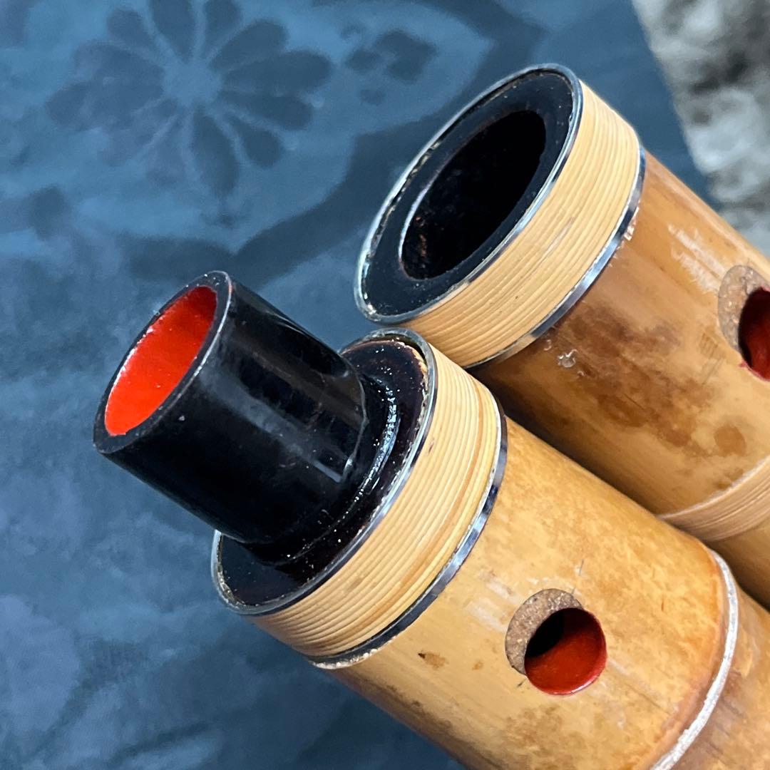 尺八 琴古流 在銘 中継ぎ緩み無し 一尺九寸管 籐巻き 銀三線 未使用品