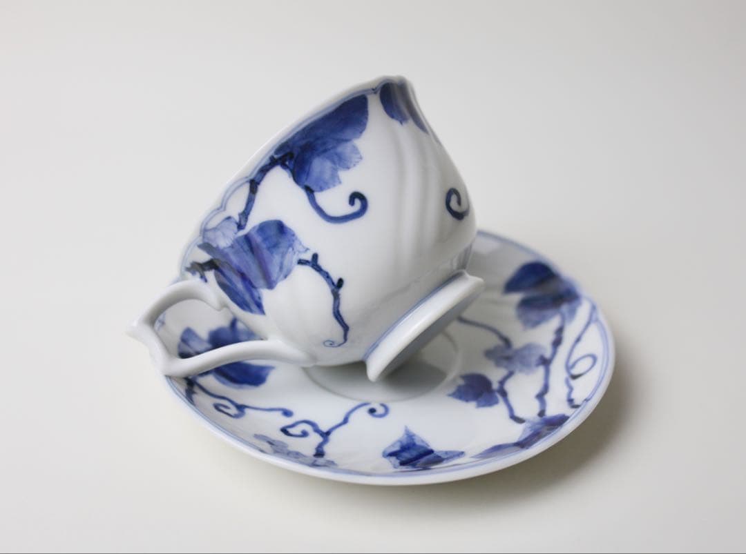 九谷長左 山本長左 藍九谷 葡萄文 カップとソーサー　コーヒー