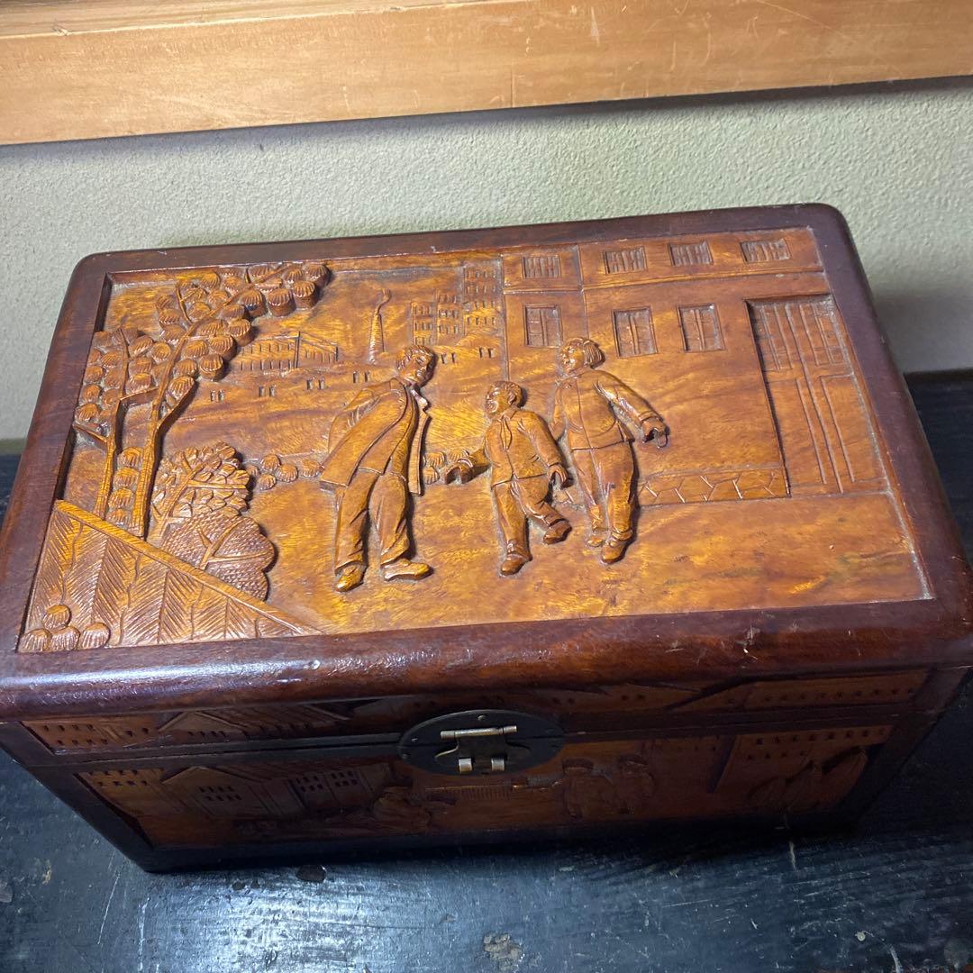 中国古玩　木彫　毛沢東　人生図箱