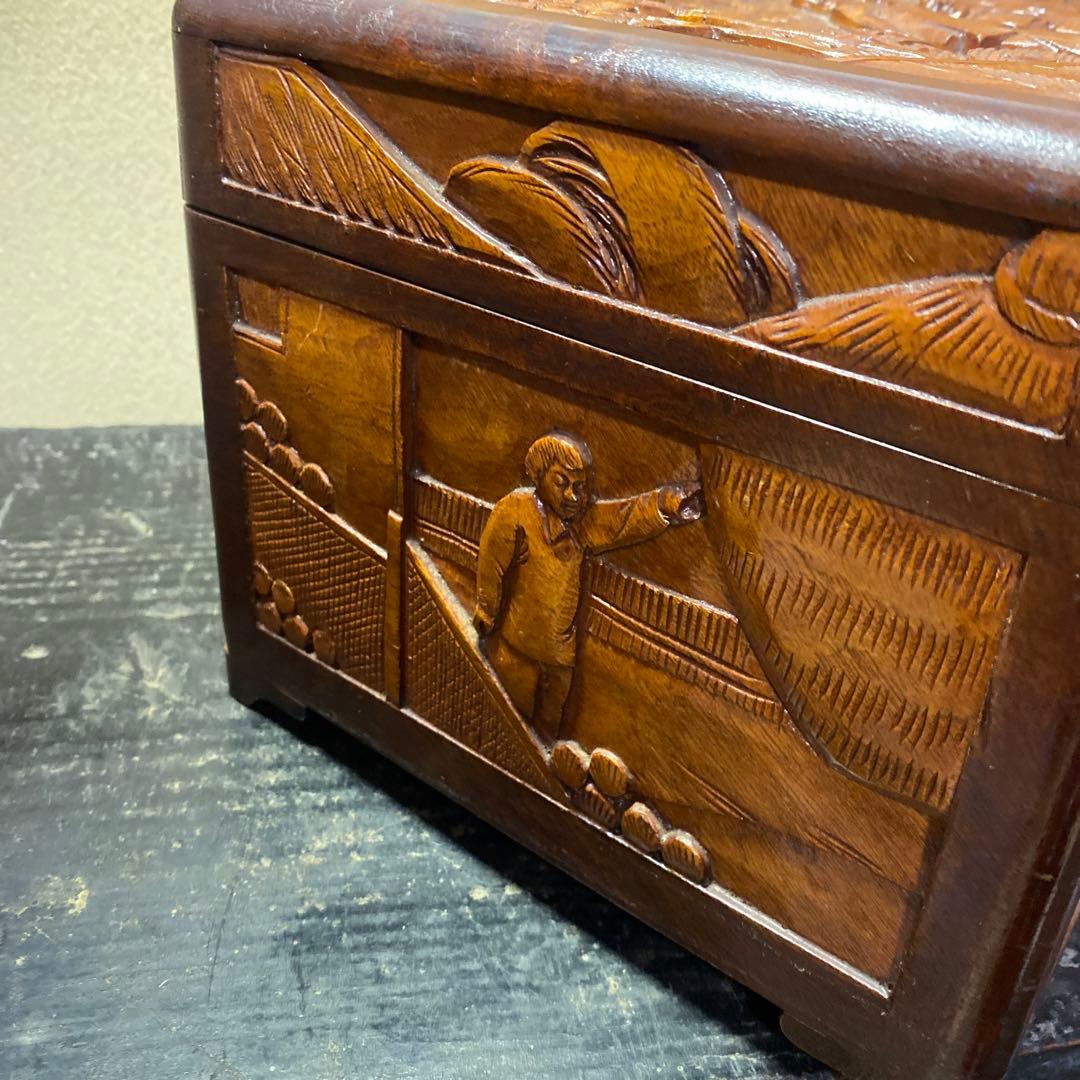 中国古玩　木彫　毛沢東　人生図箱