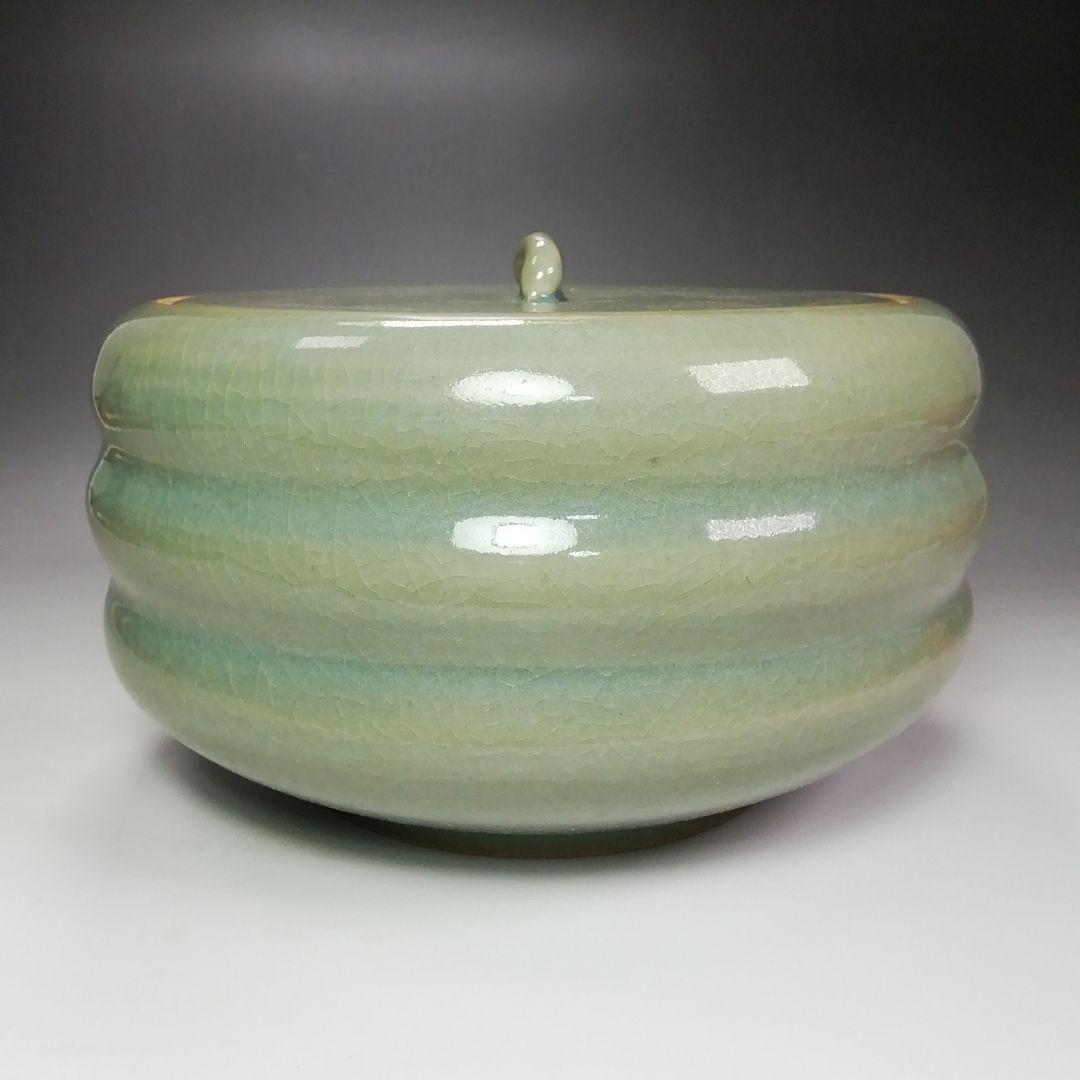 Ｓ５３０　水指　『多田青磁』『田村雲洞作』『平水指』　共箱　茶道具