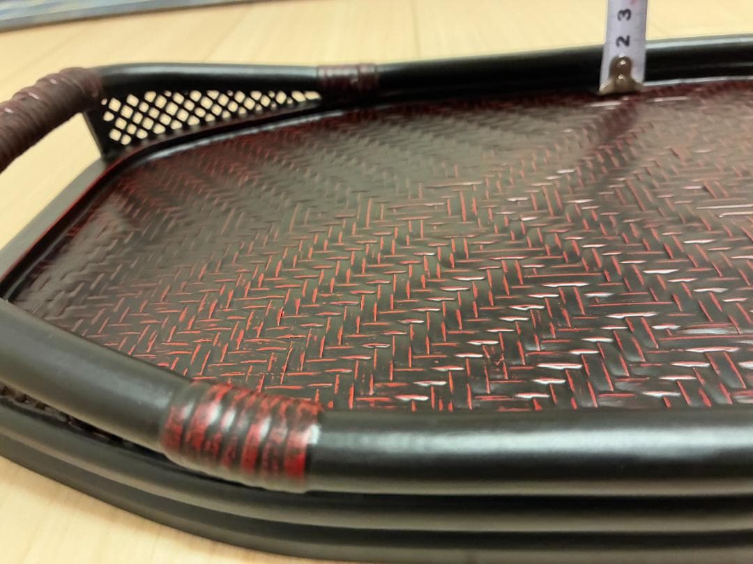 久留米 九籃（くらん） 八角トレイ 黒／籐風／漆塗調トレー