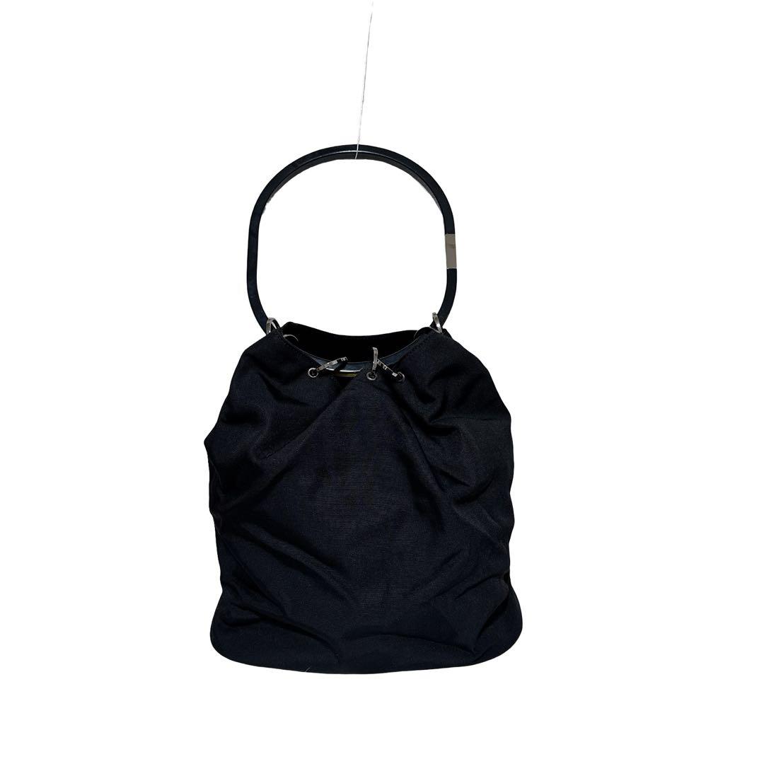 グッチ ハンドバッグ 鞄 バッグ ナイロン レザー ブラック シルバー金具 無地