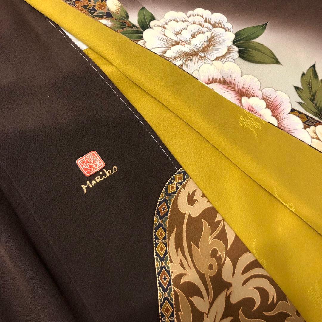 振袖フルセット(8点)・作家物・落款入り・更紗牡丹・高級縮緬・モダン・逸品