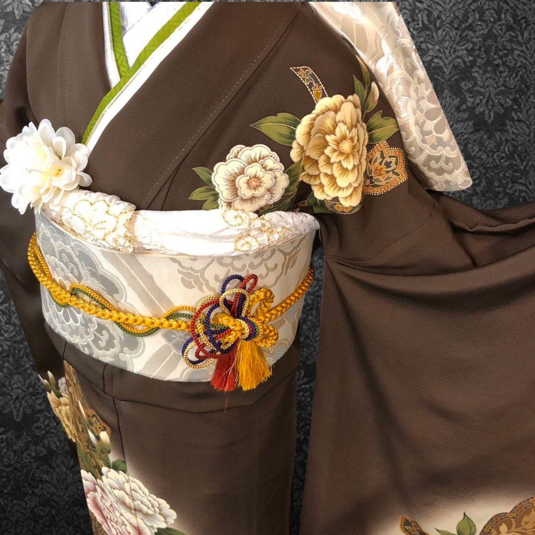 振袖フルセット(8点)・作家物・落款入り・更紗牡丹・高級縮緬・モダン・逸品