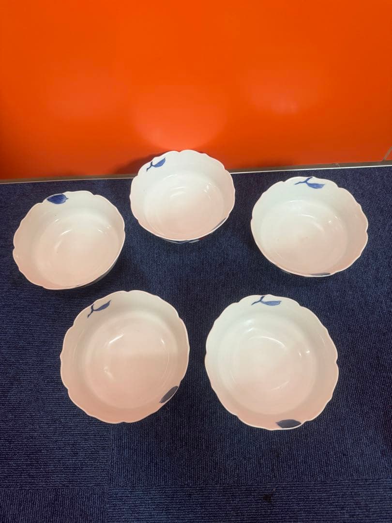 1709 深川製磁　染付柿文　中鉢　5客　15cm