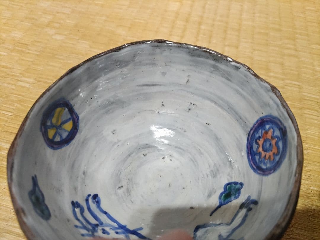 堤展子　遊兎碗　ウサギ図　茶碗　共箱・布　未使用