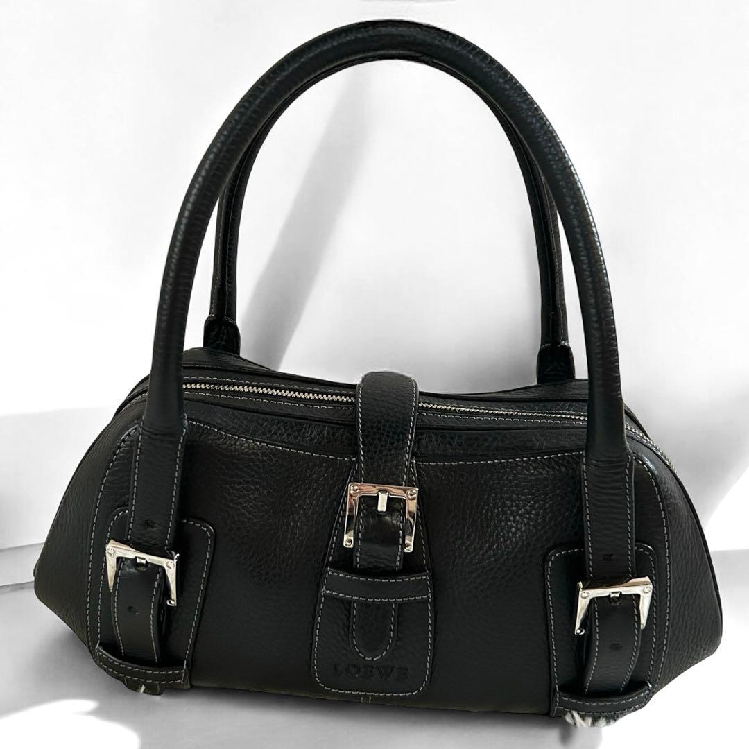 レア＊未使用級✨ロエベ ハンドバッグ センダ シボ革 レザー 肩掛け可 黒