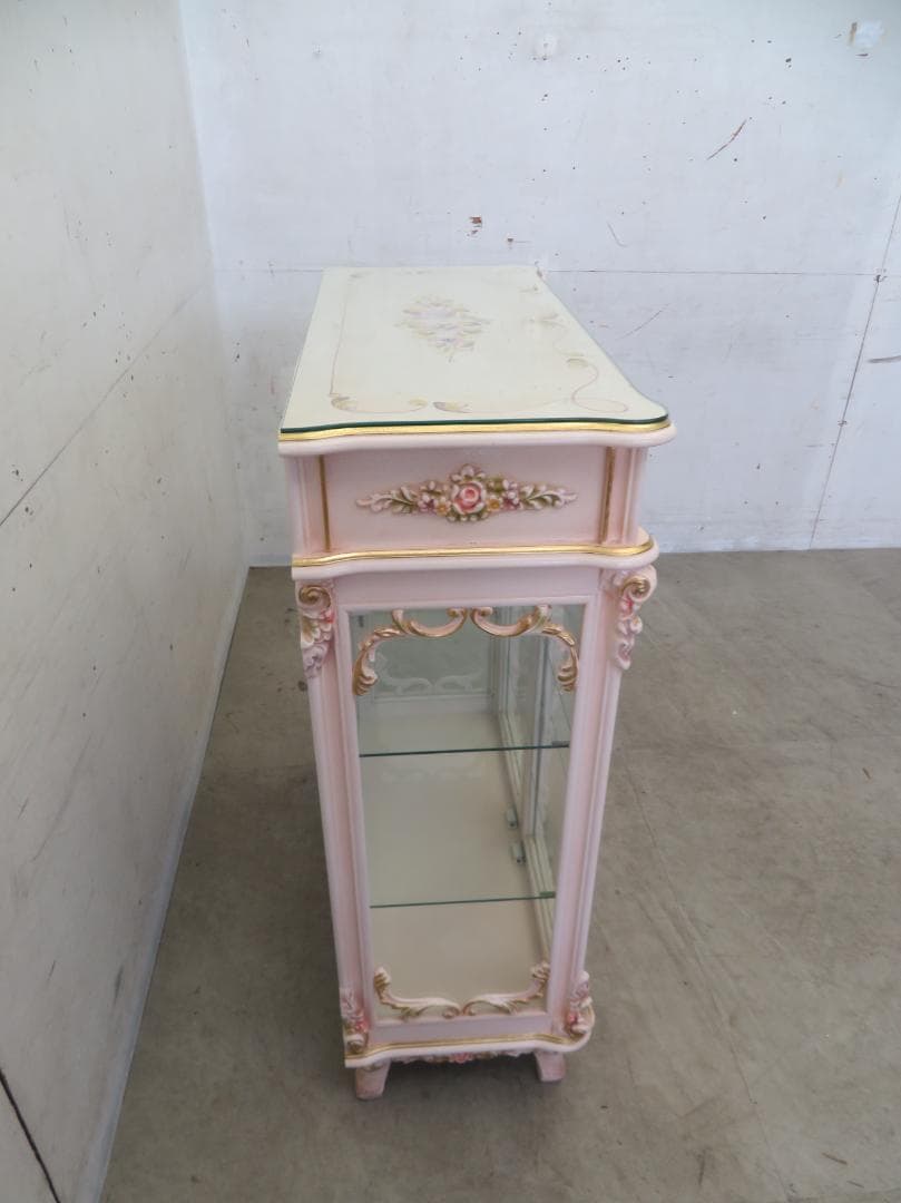 美品■ロココ■姫家具■花柄■ガラスキャビネット■ディスプレイケース■飾り棚■