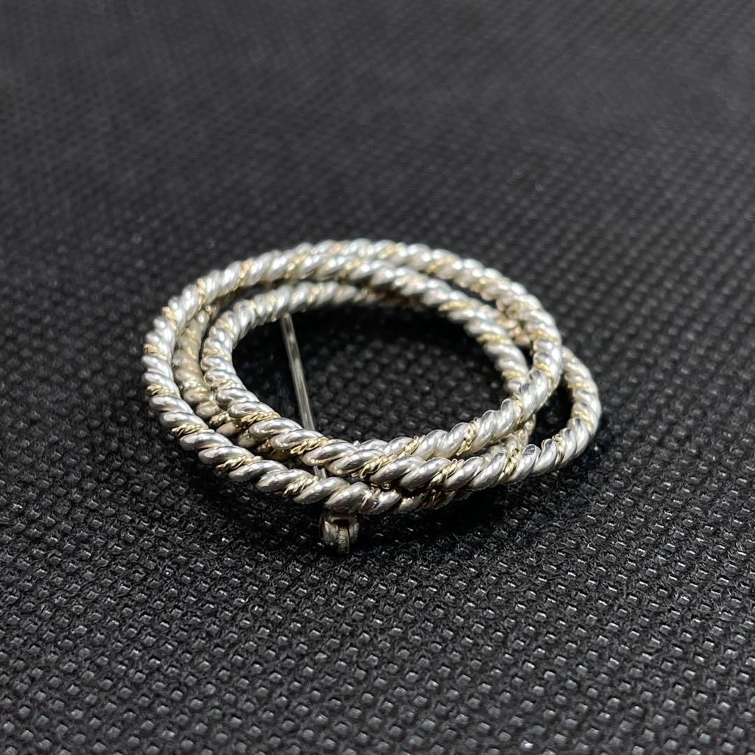 ティファニー　ブローチ　ツイスト　サークル　３連　18金　コンビ　#A-105