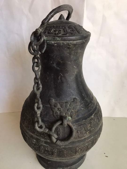 古董，藏友旧藏寄売，青銅製，「商獸面紋提梁器」祭祀品，附葬品，文房置物，賞物。